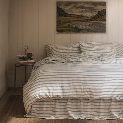 Ivory Kemptown Stripe 100% Linen Duvet Cover