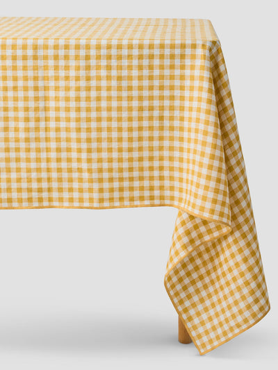 Honey Gingham 100% Linen Tablecloth