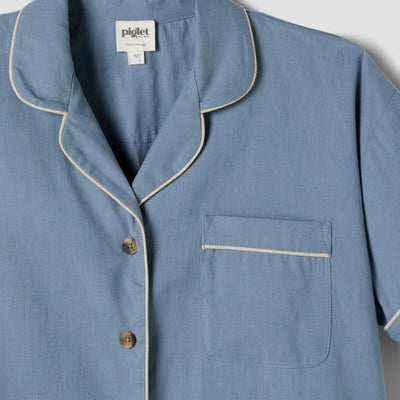 Dusk Blue Linen Blend Pajama Short Set
