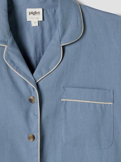 Dusk Blue Linen Blend Pajama Short Set - alternate image