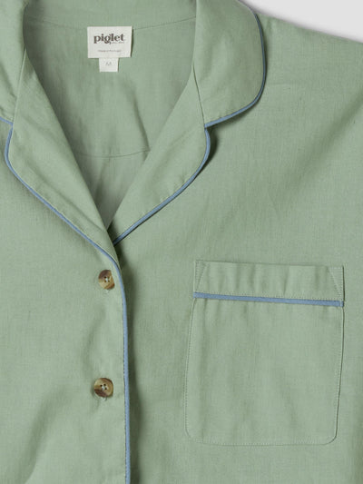 Sage Green Linen Blend Pajama Short Set - alternate image