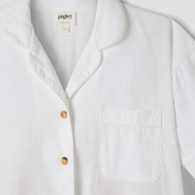 White Linen Blend Pajama Short Set