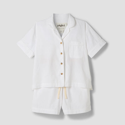 White Linen Blend Pajama Short Set - alternate image