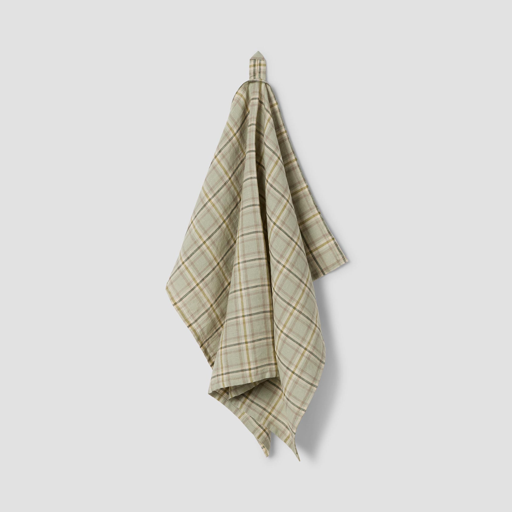 Laurel Green Plaid 100% Linen Tea Towel