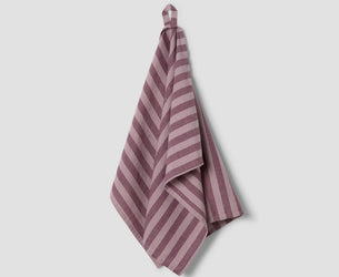 Plum Wine Pembroke Stripe Linen Blend Tea Towel - Piglet in Bed US