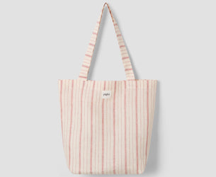Mineral Red Ticking Stripe 100% Linen Tote Bag