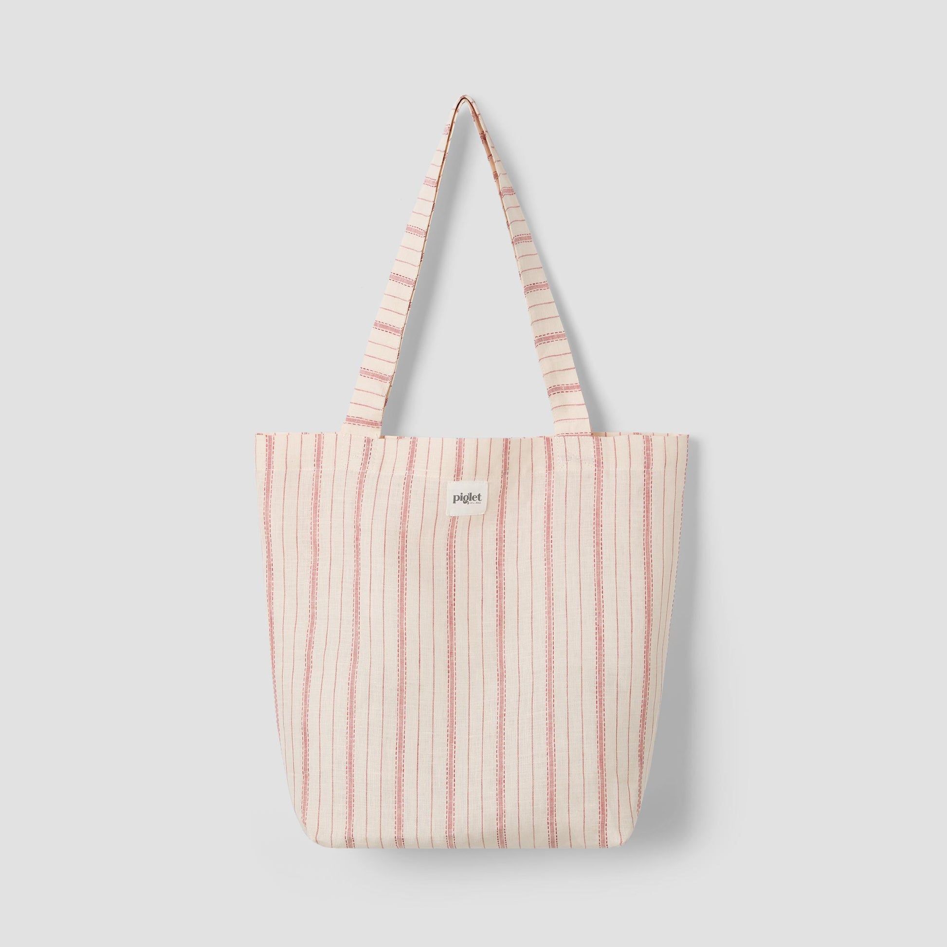 Mineral Red Ticking Stripe 100% Linen Tote Bag