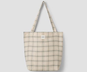 Natural Plaid 100% Linen Tote Bag