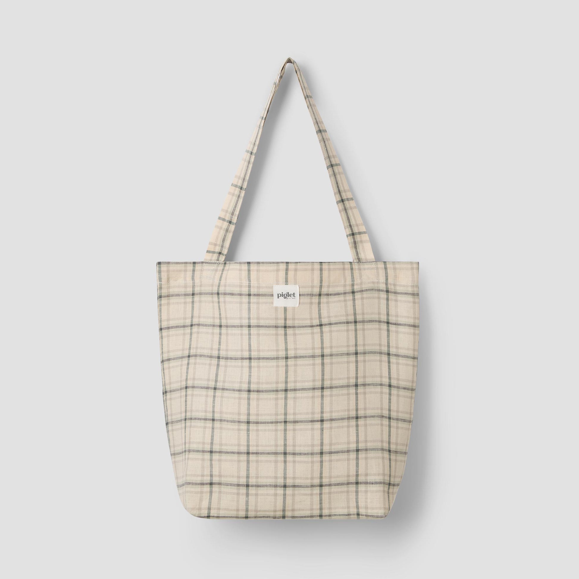 Natural Plaid 100% Linen Tote Bag