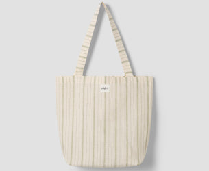 Pear Ticking Stripe 100% Linen Tote Bag