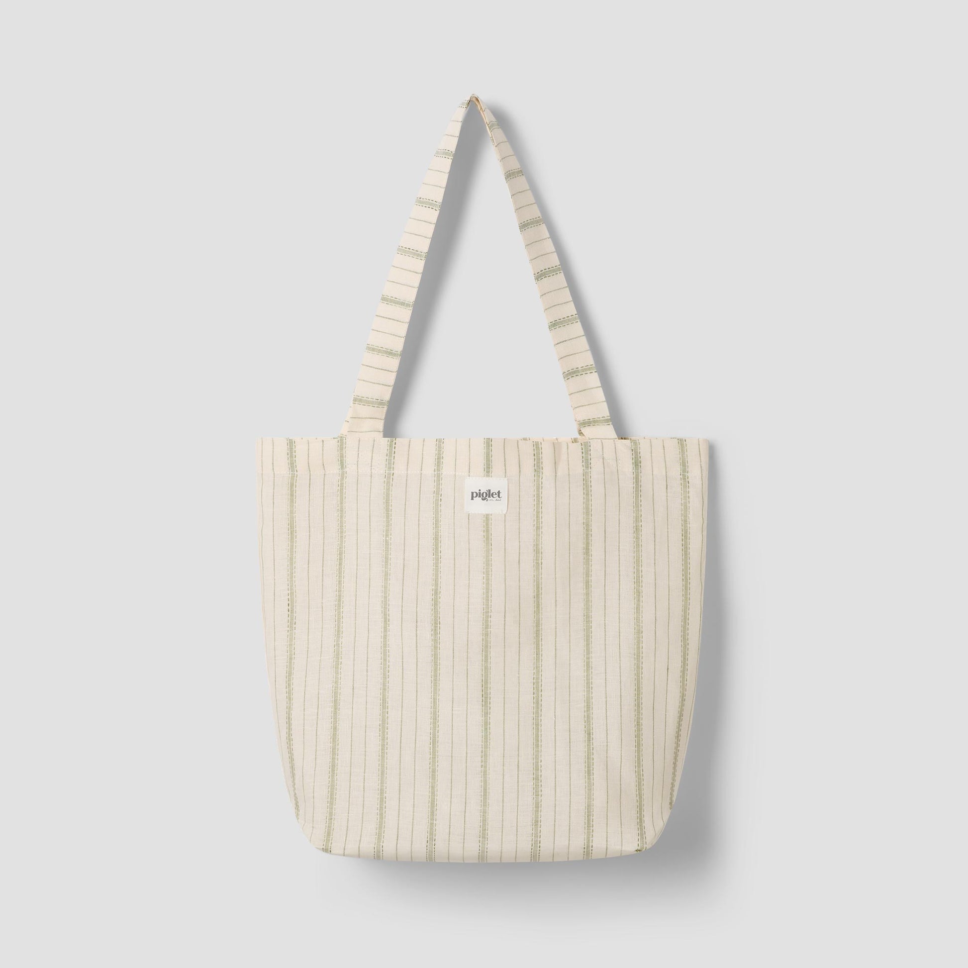Pear Ticking Stripe 100% Linen Tote Bag