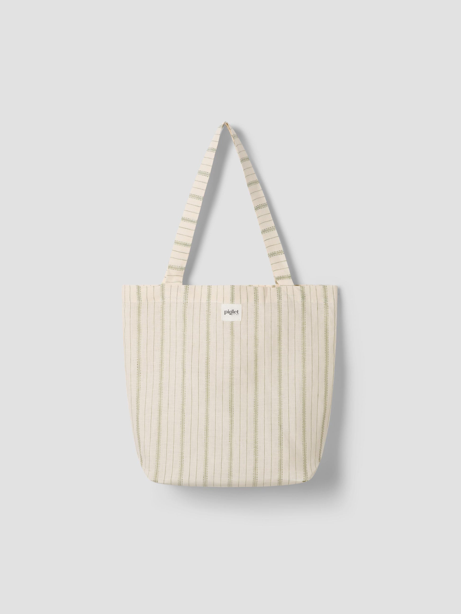 Pear Ticking Stripe 100% Linen Tote Bag