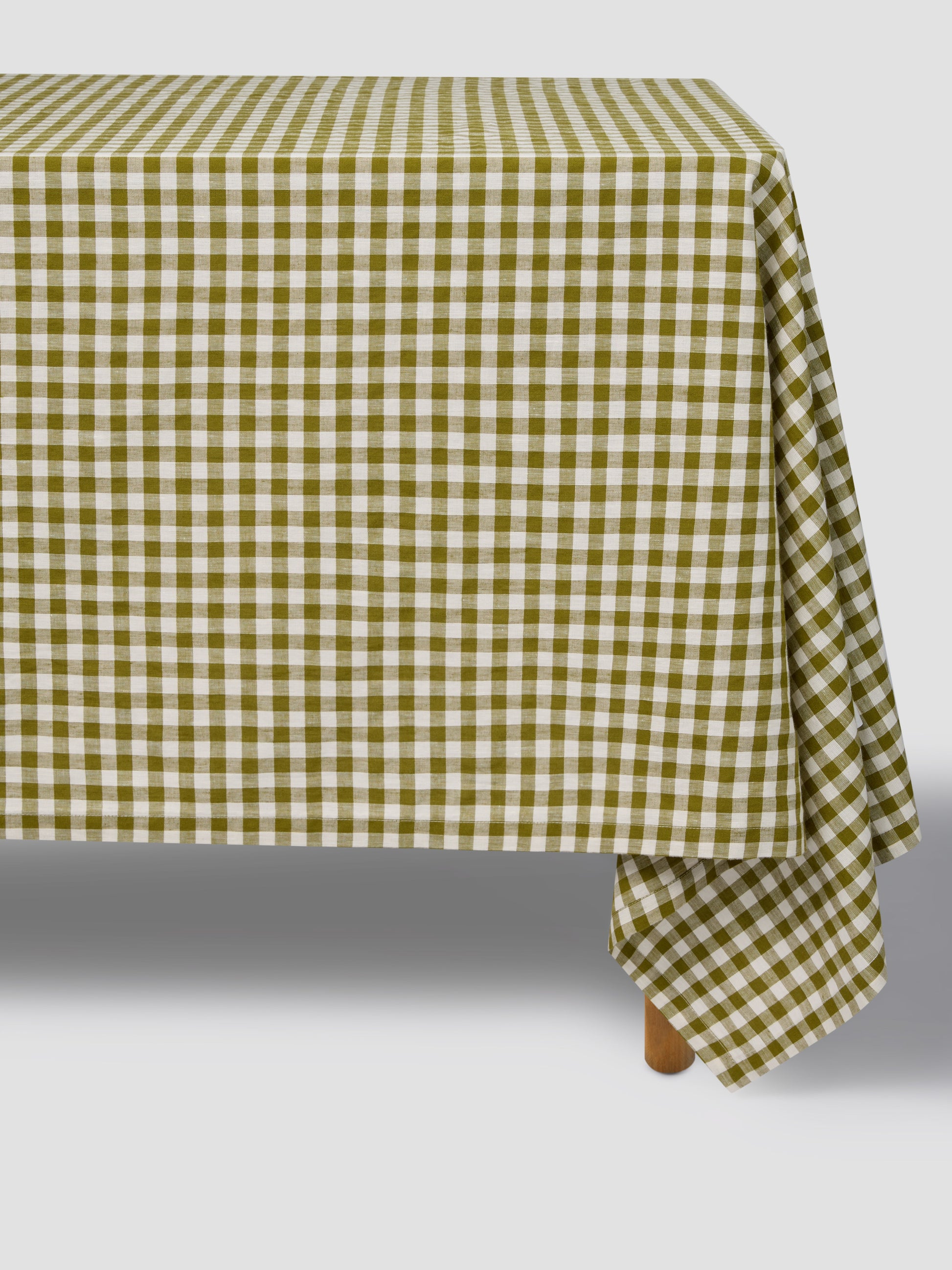Botanical Green Gingham Linen Blend Tablecloth
