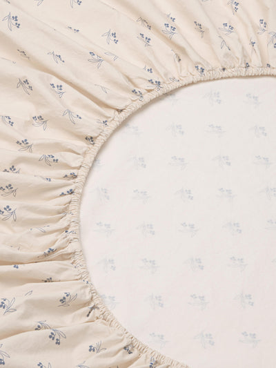 Cove Blue Martha Floral Cotton Fitted Sheet