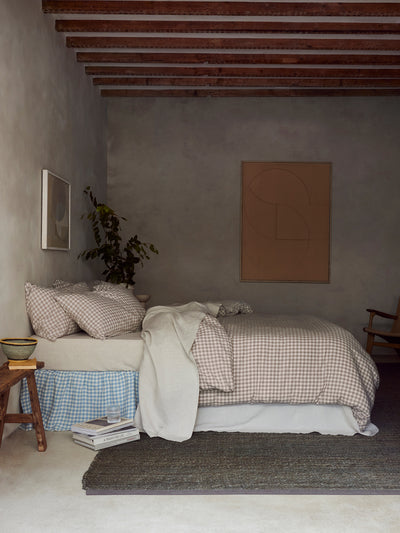 Mushroom Gingham Linen Blend Duvet Cover - alternate image