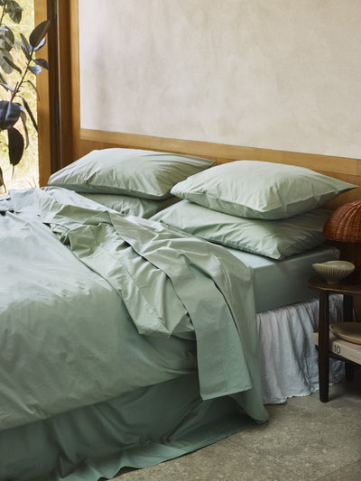 Mellow Green Washed Cotton Percale Duvet Cover - alternate image