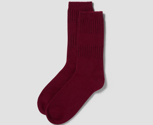 Rhubarb Red Merino Wool Ribbed Socks
