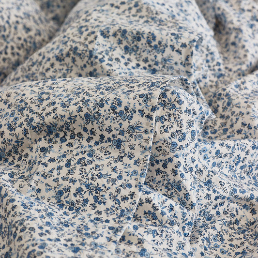 Blue Mini Meadow Cotton Flat Sheet