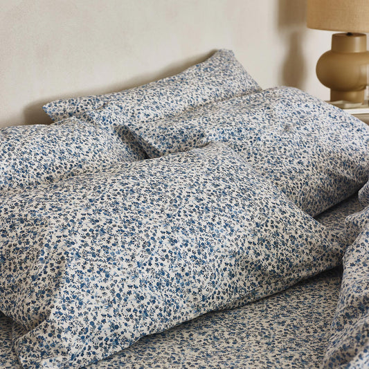 Blue Mini Meadow Cotton Pillowcases (Pair)