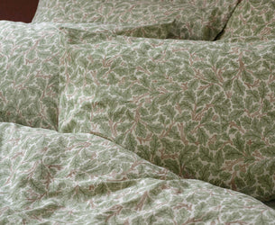 Leafy Arbour Oak Washed Cotton Percale Pillowcases (Pair)
