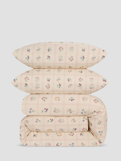 Mindful Cream Hedgerow Floral Cotton Duvet Set