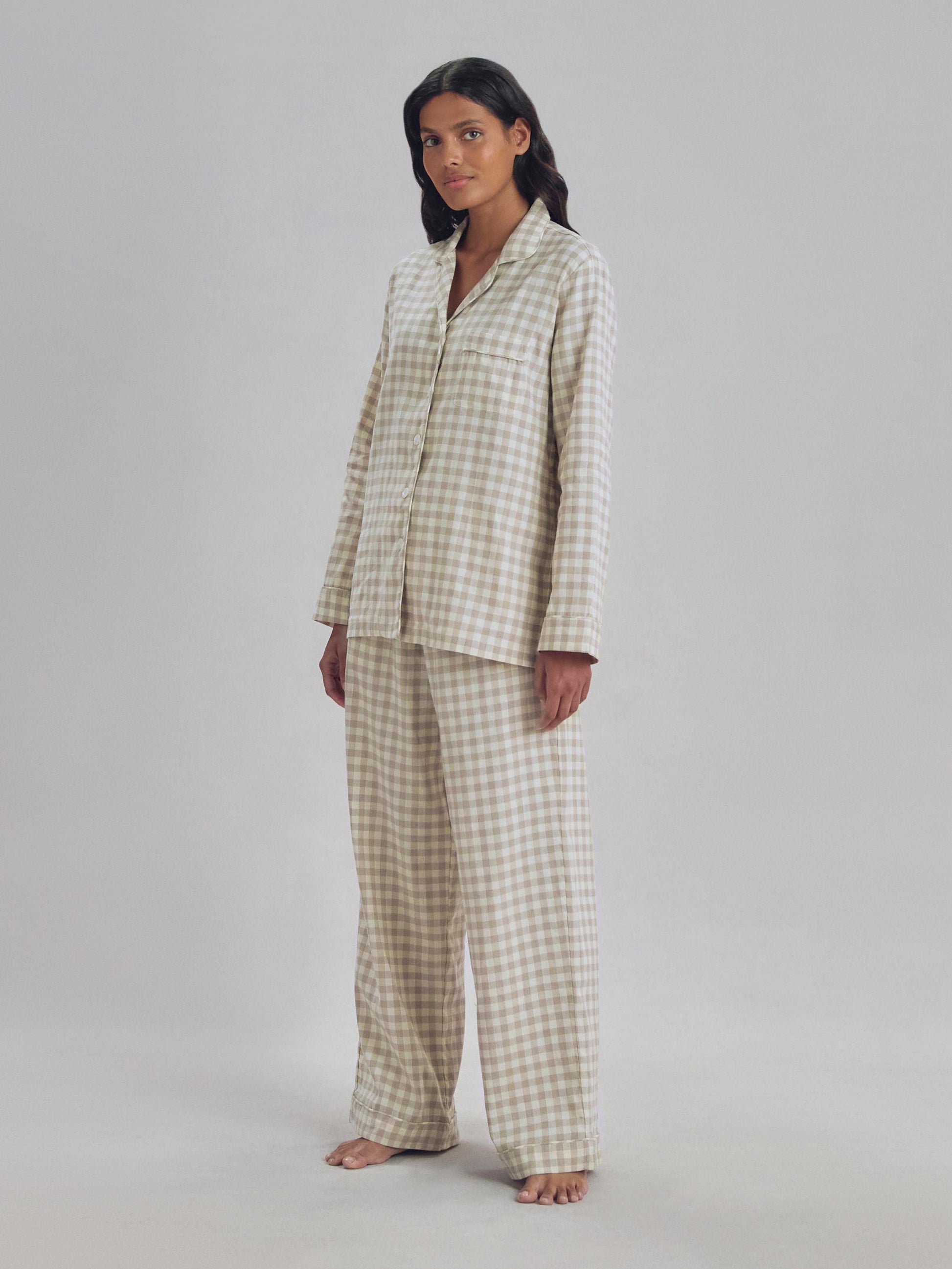 Mushroom Gingham Linen Blend Pajama Set