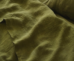 Botanical Green Linen Blend Flat Sheet - Piglet in Bed US