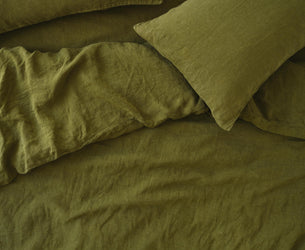 Botanical Green Linen Blend Pillowcases (Pair) - Piglet in Bed US