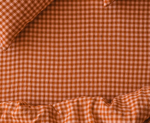 Cinnamon & Peach Colour Drenched Gingham Linen Blend Fitted Sheet - Piglet in Bed US
