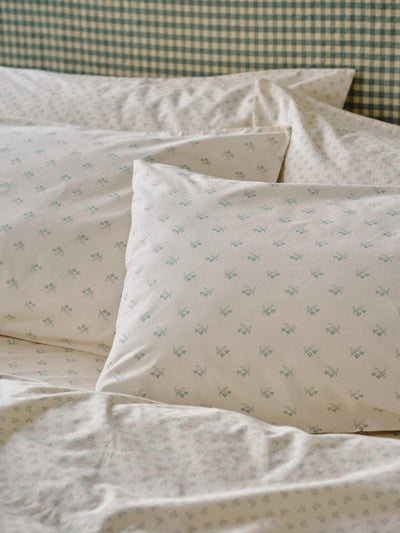 Mellow Green Martha Floral Cotton Pillowcases (Pair)