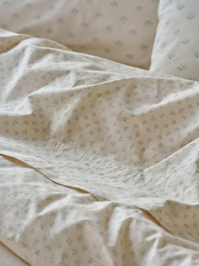 Mellow Green Martha Floral Cotton Flat Sheet