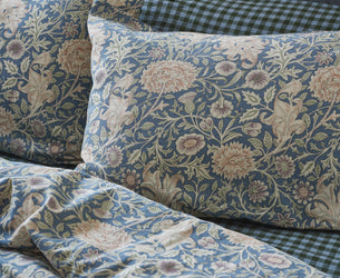 Webbs Blue Double Bough Linen Blend Pillowcases (Pair)