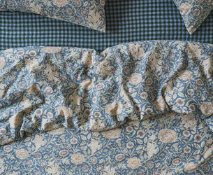 Webbs Blue Double Bough Linen Blend Duvet Cover