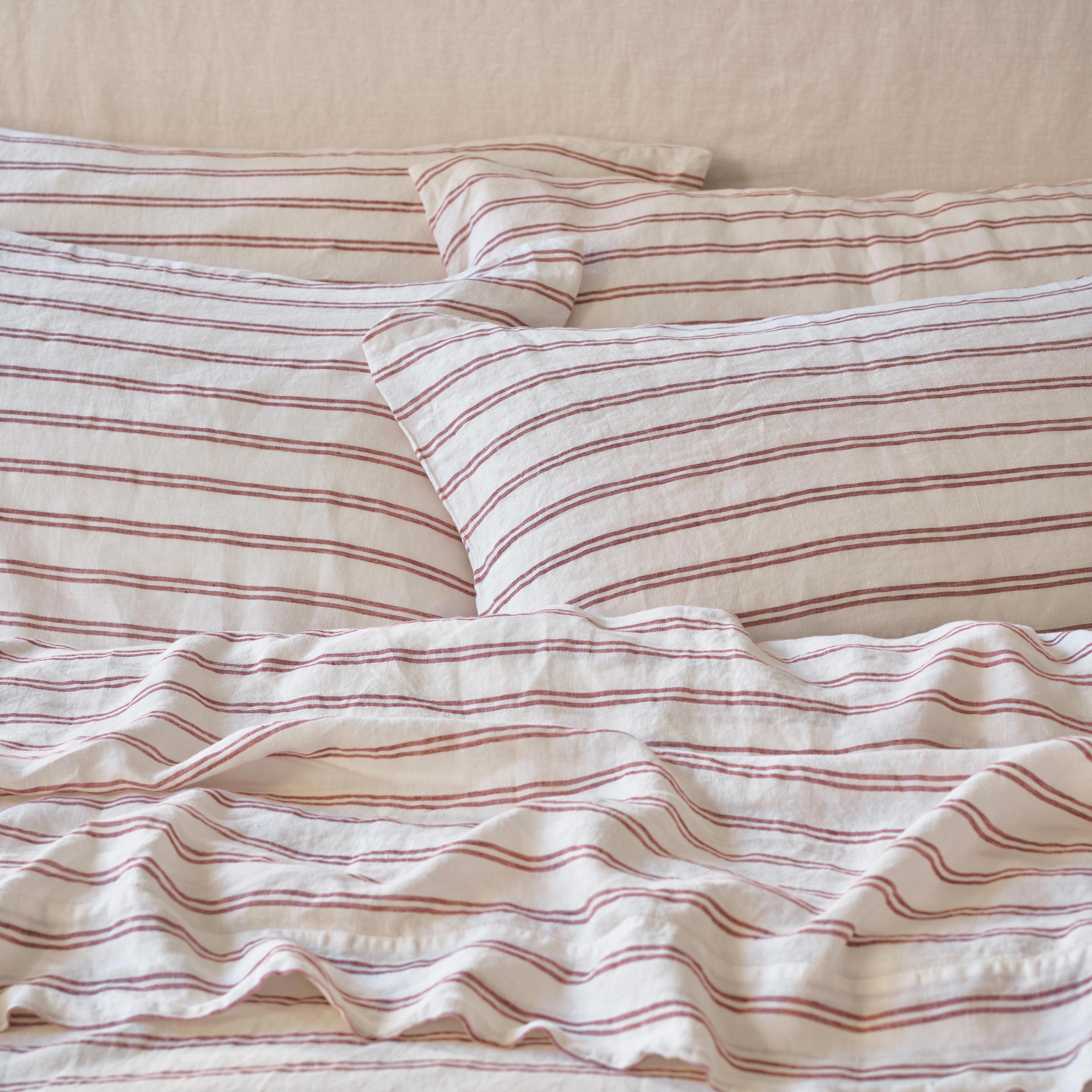 Rhubarb Kemptown Stripe Linen Blend Pillowcase (Pair), Queen