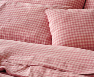 Dusty Pink & Rose Color Drenched Gingham Linen Blend Pillowcases (Pair)