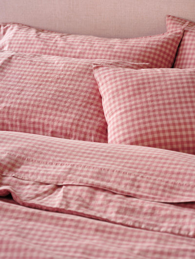 Dusty Pink & Rose Color Drenched Gingham Linen Blend Pillowcases (Pair)