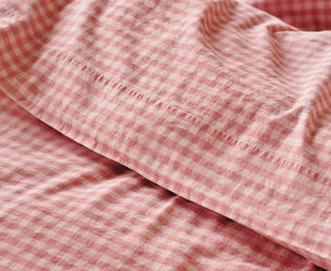 Dusty Pink & Rose Color Drenched Gingham Linen Blend Flat Sheet