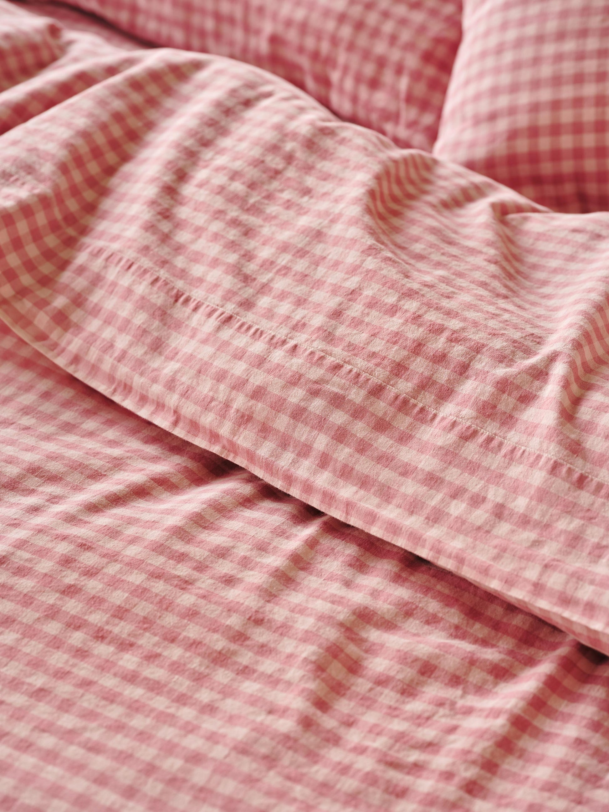 Dusty Pink & Rose Color Drenched Gingham Linen Blend Flat Sheet