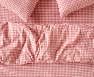 Dusty Pink & Rose Color Drenched Gingham Linen Blend Duvet Cover