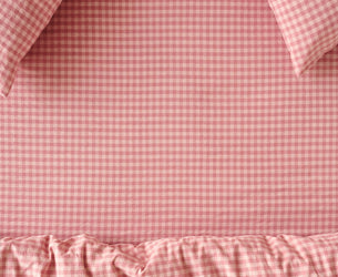 Dusty Pink & Rose Color Drenched Gingham Linen Blend Fitted Sheet