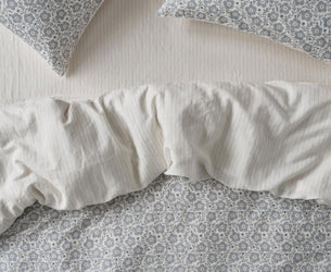 Dusk Blue Folk Floral Linen Blend Duvet Cover - Piglet in Bed US