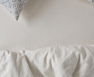 Dusk Blue Folk Stripe Linen Blend Fitted Sheet - Piglet in Bed US