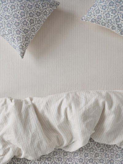 Dusk Blue Folk Stripe Linen Blend Fitted Sheet - Piglet in Bed US