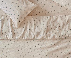 Dusk Blue Posy Bud Linen Blend Duvet Cover - Piglet in Bed US