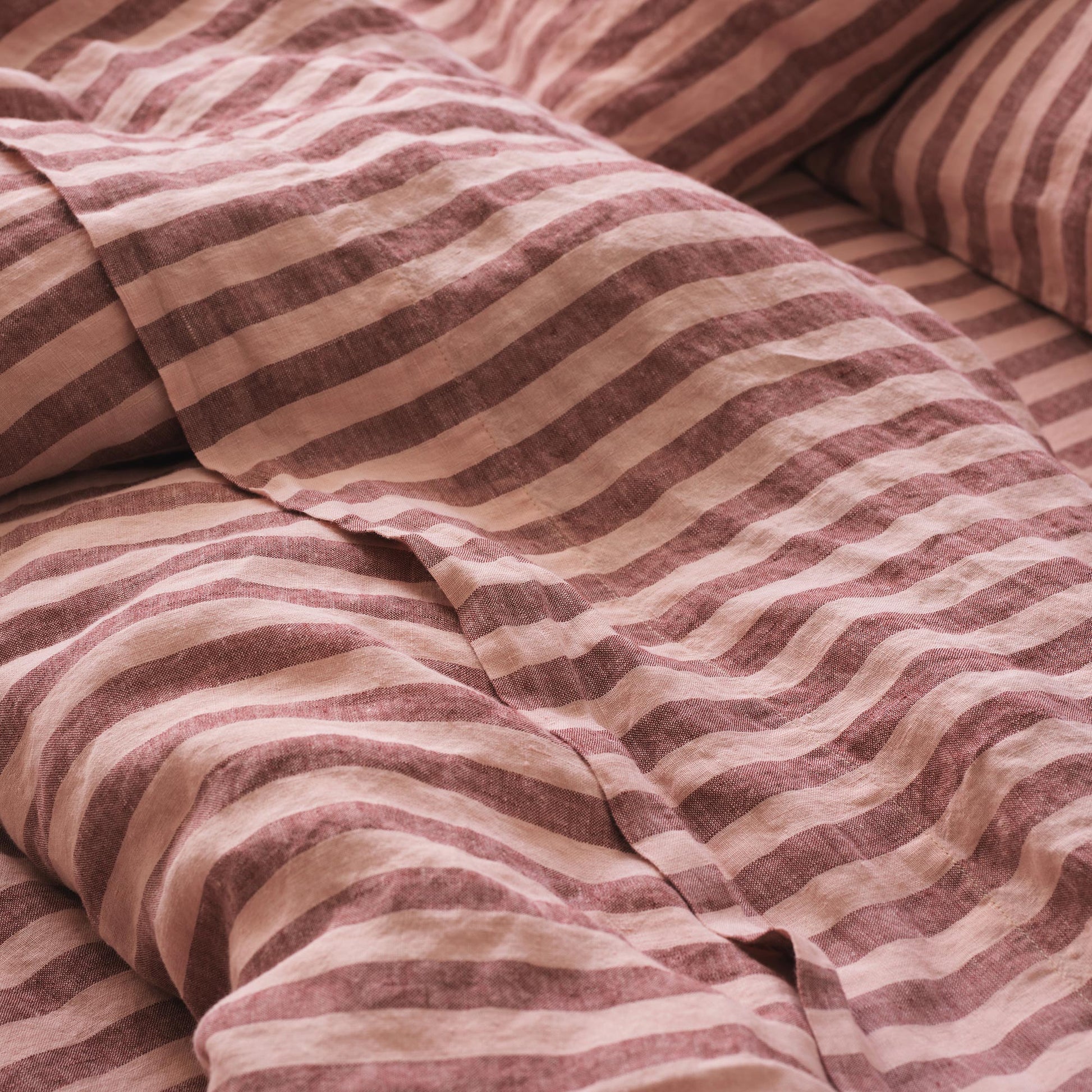 Rhubarb & Rose Pembroke Stripe Linen Blend Flat Sheet