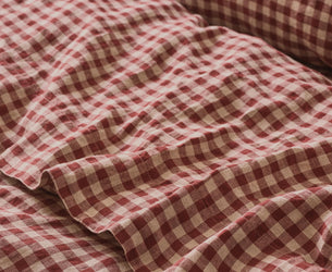 Rhubarb Gingham Linen Blend Flat Sheet