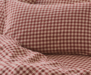 Rhubarb Gingham Linen Blend Pillowcases (Pair)