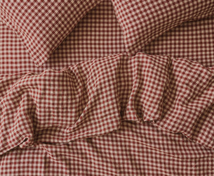 Rhubarb Gingham Linen Blend Duvet Cover