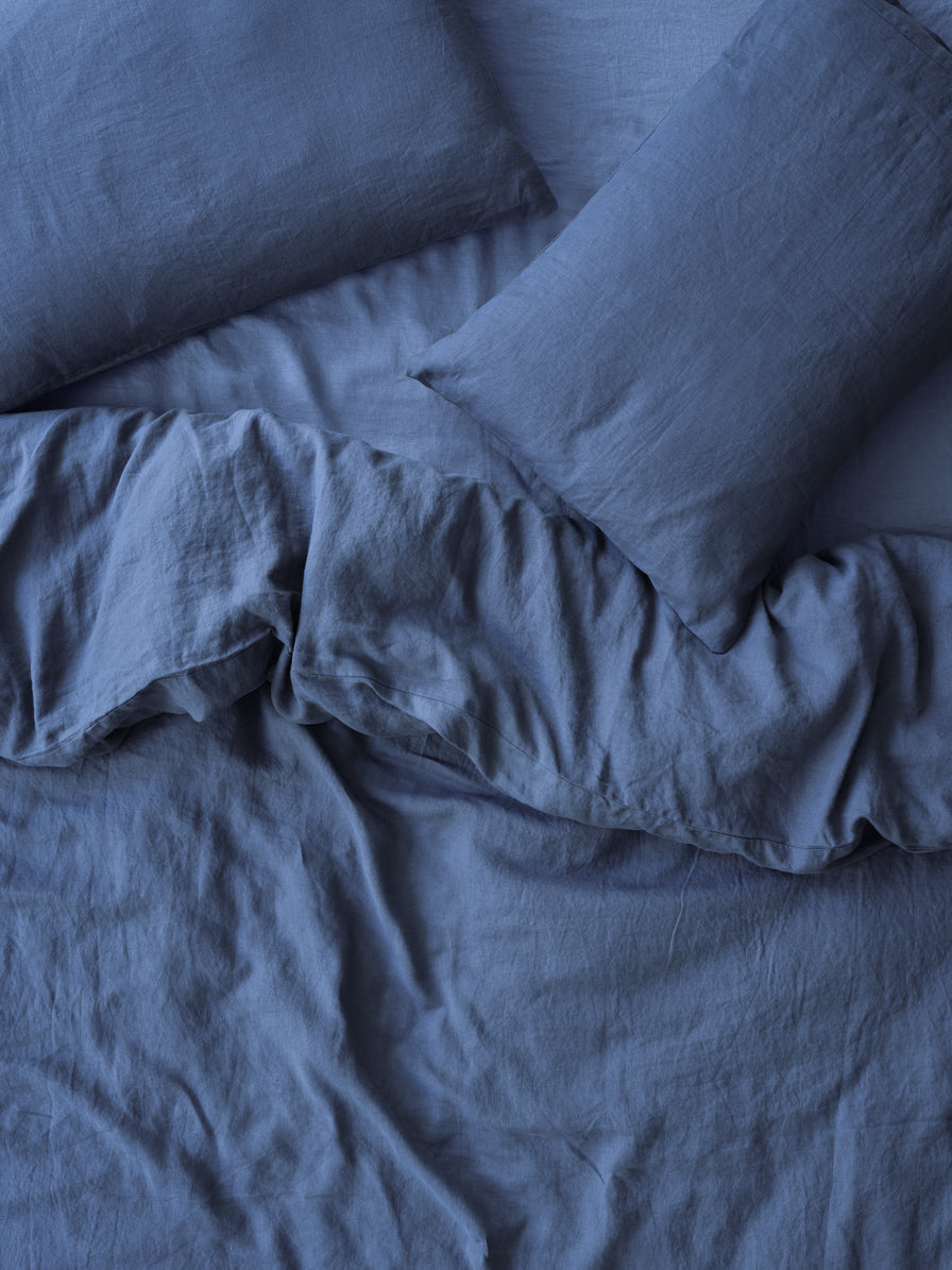 Blueberry 100% Linen Duvet Cover - Piglet in Bed US