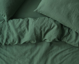 Elm Green Linen Blend Duvet Cover - Piglet in Bed US